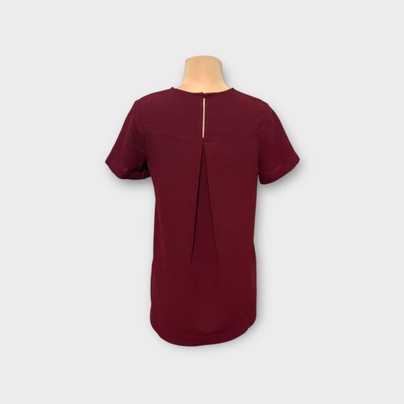 Madewell Boxy Crepe Textured Short Sleeve Blouse XS Burgundy Pleat Fall Classic - Picture 5 of 7
